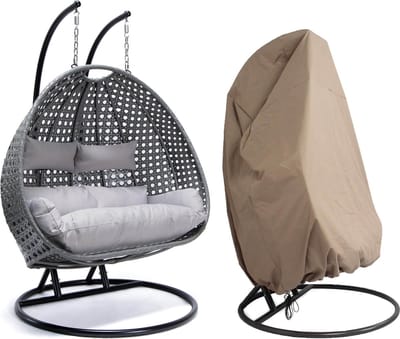 Hangstoel Polyrattan TWIN - Grijs - Met regenhoes + kussens