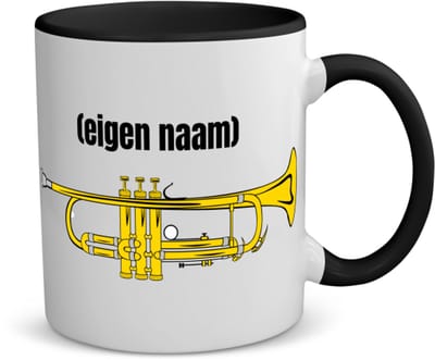 Akyol - trompet met eigen naam koffiemok - theemok - zwart - Trompet - muziek liefhebbers - iemand die houdt van trompetten - verjaardag - cadeau - kado - geschenk - 350 ML inhoud