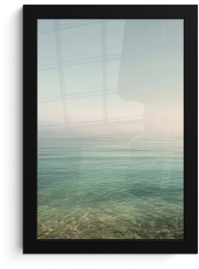 Poster in lijst - Fotolijst 20x30 cm - Posters - Zee - Horizon - Blauw - Mist - Posterlijst zwart - Decoratie - Wanddecoratie woonkamer - Muurdecoratie slaapkamer