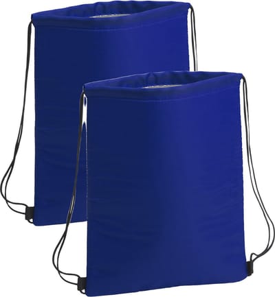 Koeltasje rugzak met draagkoord - 2x - blauw - 32 x 42 cm - drankjes/lunch rugtas - polyester/aluminium