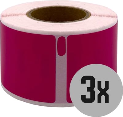 DULA Dymo kompatible Etiketten, S0722370 99010, 28 x 89 mm, Rosa, Permanent, 3 Rollen, 130 Etiketten pro Rolle