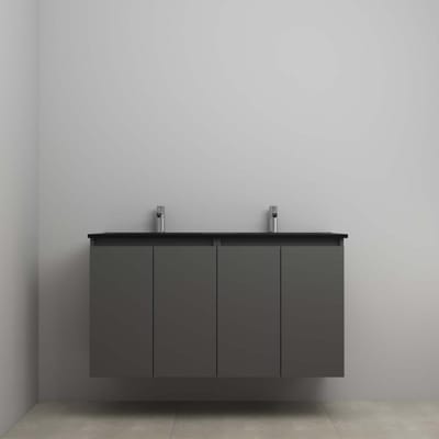 On-Line Onderkast - 120 cm - Bouwpakket - Greeploze Ladestructuur - Acryl Wastafel - 2 Kraangaten - Mat Antraciet