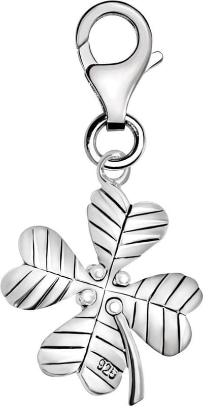 Quiges – 925 - Zilver – Charm - Bedel - Hanger - 3D Klavertje 4 - met – sterling - zilver - karabijnslot - geschikt - voor -Bedelarmband HC073