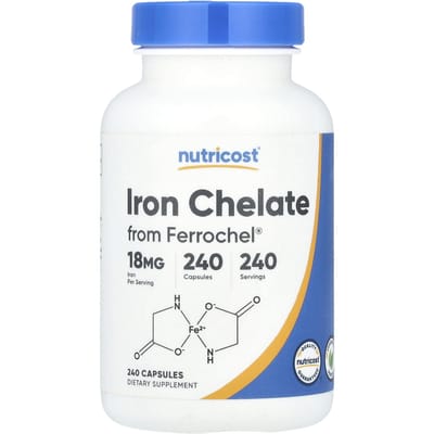 Nutricost, iron chelate from Ferrochel®, 18 mg, 240 capsules