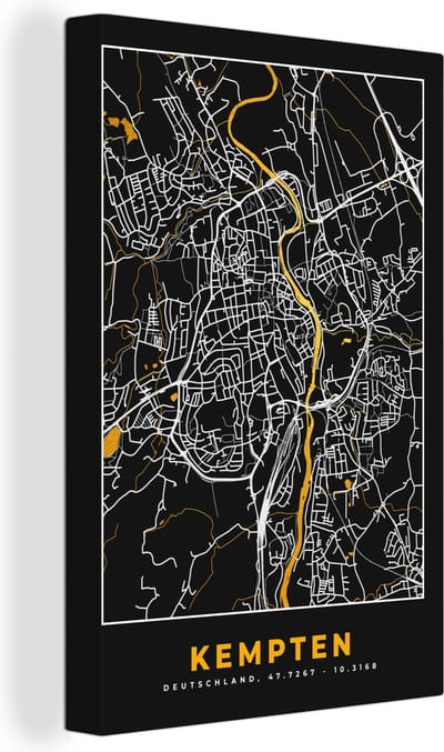 Canvas Schilderij Stadskaart – Plattegrond – Duitsland – Goud – Kempten – Kaart - 20x30 cm - Wanddecoratie