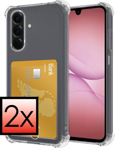 Hoesje - 2 Stuks - Geschikt voor Samsung Galaxy A17 - Met Pashouder en Kaarthouder - Telefoon Hoes Shockproof - Siliconen Case - Back Cover - Shock Proof - Pasjes Houder - Transparant