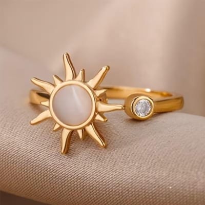 Bague tournante à ouverture Pierre de lune chat œil, Bague gyroscopique pour le bout du doigt réglable en zircon pour femme anti-stress, Anti-anxiété et Str resizable beige