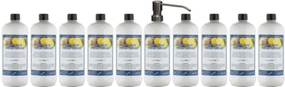 Handzeep Fresh Ginger 1 liter - set van 10 stuks - met gratis RVS zilverkleurige pomp - Voordeelverpakking