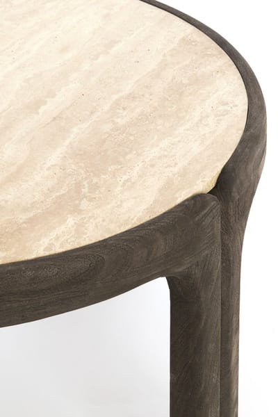 Light&living Salontafel Ø75x40 cm ALI hout grijs-d bruin+travertin zand