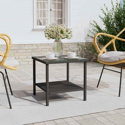 vidaXL - Bijzettafel - 45x45x45 - cm - poly - rattan - en - gehard - glas - zwart