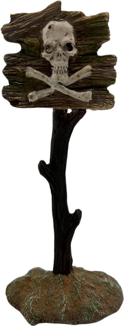 AC Waarschuwingsbord met Doodshoofd – Meest verkocht – Unieke Aquarium en Terrarium Decoratie – Realistisch Polyresin Ornament