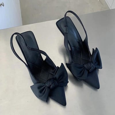 Sandales d'été à bride arrière pour femmes, chaussures à talons, tendance, nœud papillon, bout pointu, à enfiler, élégantes, pour dames 37 white