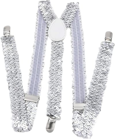 Unisex Sequin Suspenders met Elastische Y-Back, Sterke Clips voor Kostuumaccessoires en Feestoutfits