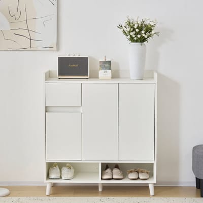 Sweiko Schoenenkast met Verstelbare Planken, Minimalistische Home Organiser, Massief Houten Poten, 90*35*99cm