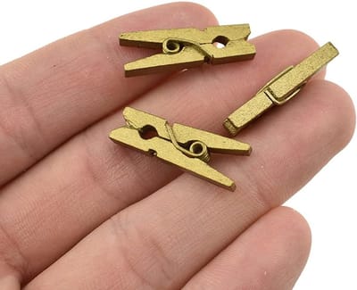 80x Gouden Houten Waslijnklemmen - Stevige Mini Knijpers voor Foto's, Knutselen, Keuken & Badkamer