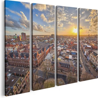 Artaza Canvas Schilderij Vierluik Groningen Stad bij Zonsondergang - 80x60 - Foto Op Canvas - Canvas Print