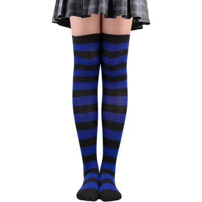 Stippen Dijhoge Sokken Dames Gestreept Dames Meisjes Zwart Wit Roze Lang Boven de Knie Sokken Cosplay Lolita Harajuku Y2K One Size black