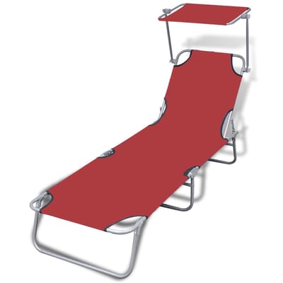 vidaXL - Ligbed - inklapbaar - met - luifel - staal - en - stof - rood