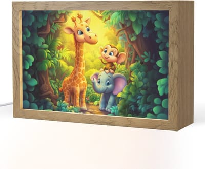 Nachtlampje 30x20 cm - Kinder lampje - Dieren - Jungle - Giraf - Olifant - Aapje - Tafellamp kinderkamer - Slaapkamer lamp - Bedlamp kinderen - Kinderlampje stopcontact - Wandlamp babykamer - Nachtlampjes