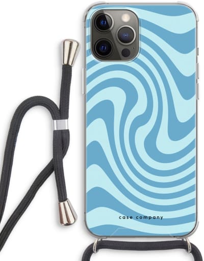 Case Company® - Hoesje met koord geschikt voor iPhone 12 Pro hoesje met Koord - Swirl Blauw - Telefoonhoesje met Zwart Koord - Bescherming aan alle Kanten en Over de Schermrand