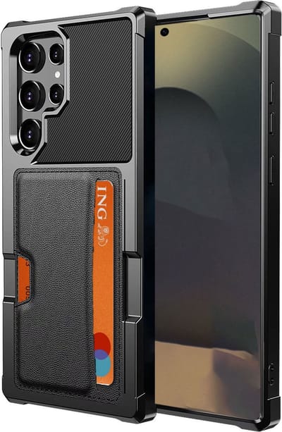 Geschikt voor Samsung Galaxy S25 Ultra - Pasjes houder Hoesje – Pasjes houder Hoesje - Heavy Duty Case - Magnetisch Portemonnee Hoesje Cover - Zwart