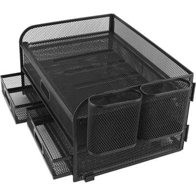Organisateur de Bureau à 3 Niveaux en Maille Pliable Multifonctionnel en Métal pour Étude Bureau Dortoir gray