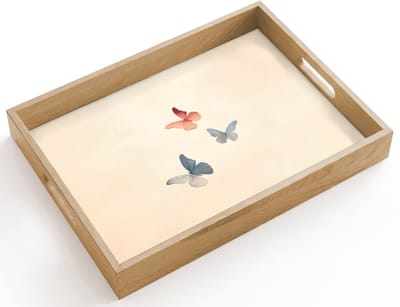 Dienblad hout 40x30 cm - Schootdienblad - Vlinders - Minimalistisch - Roze - Borrelplank rechthoek - Plateau dienbladen