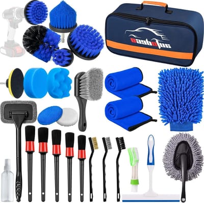 Auto Poets Set - Detailing Borstels - Auto Reinigen - 27 Delige Kit - Grote Set - Blauw