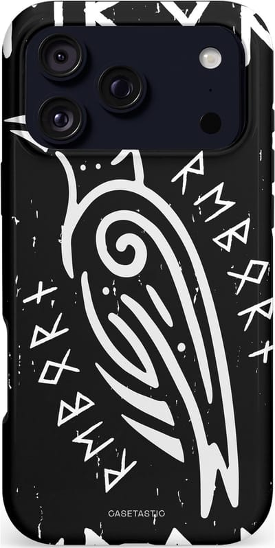 Casetastic hoesje geschikt voor Apple iPhone 17 Pro Max - MagSafe - Dubbellaagse bescherming - Runische Symboliek - Fashion Case - Zwart Grijs Wit