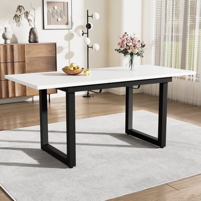 Eettafel Inklapbaar - 140-180 x 80 x 75cm - Keukentafel - Met metalen poten - Ruimtebesparende Multifunctionele Eettafel - Zwart, wit