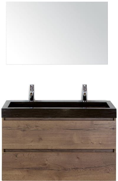 Maxx XL Badmeubelset 100 cm - Tabacco - Wastafel Lucca 2 Kraangaten met Spiegel