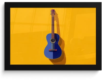 Poster in lijst - Fotolijst 30x20 cm - Posters - Gitaar - Akoestisch - Minimalistisch - Geel - Posterlijst zwart - Decoratie - Wanddecoratie woonkamer - Muurdecoratie slaapkamer - Kerstversiering - Kerstdecoratie voor binnen - Kerstmis