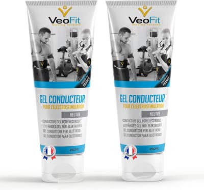VEOFIT Contactgel voor Elektrostimulatie 2*250mL - Made in France - geleidende elektrode gel voor TENS / EMS buikspiergordel - huidbescherming en hydratatie - elektroden therapie