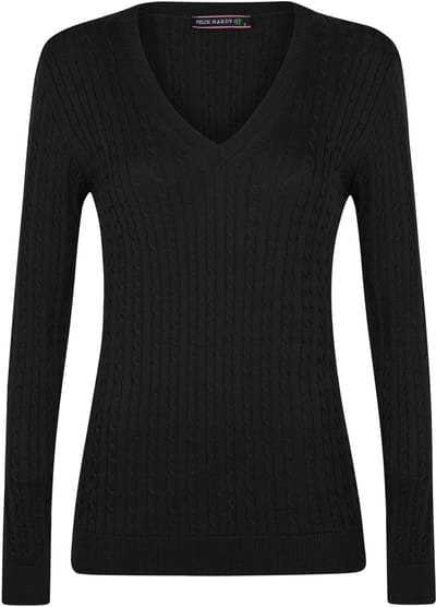 Felix Hardy Kabelgebreide Trui Met V-Hals - 100% Katoen Dames Zwart - L