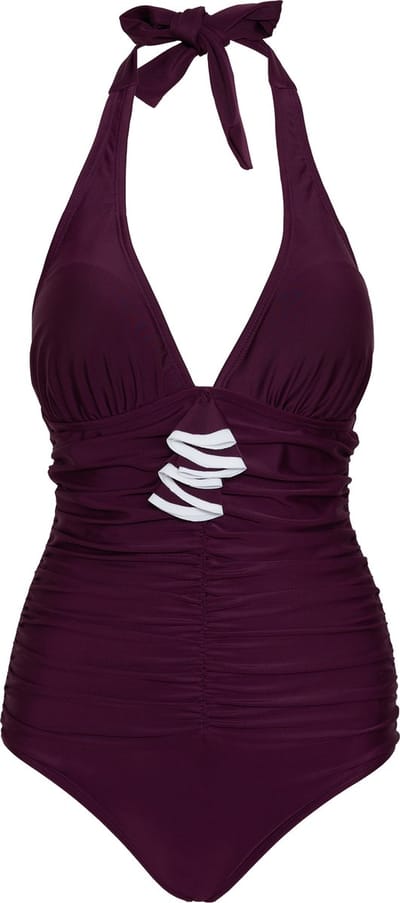 Badpak dames met striksluiting in de nek Aubergine S