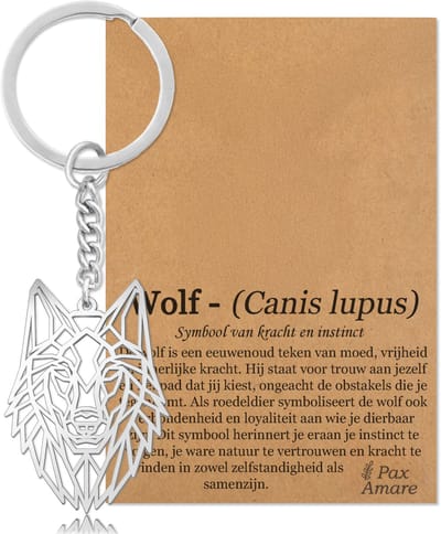 Wolf Kop Sleutelhanger Zilverkleurig - Stoere Wolven Hanger - Roestvrij Staal / Stainless Steel - Pax Amare