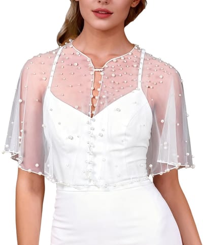 Dailygoods - Parelsjaal - Elegante sjaal - Zacht en zijdeachtig - Wit - Glinsterend - Perfect voor bruiloften - stijlvolle cape