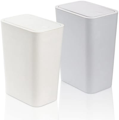 Prullenbak 2 stuks - Afvalbakken - Ruimtebesparend - Met persdeksel - 75 liter - Wit blauw