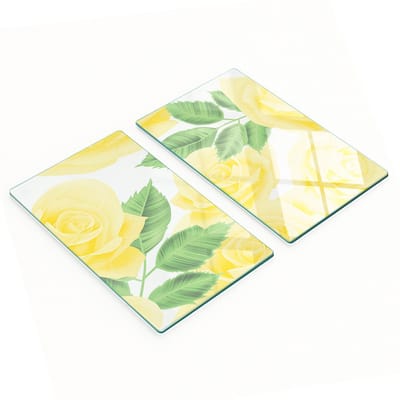 Multifunctionele decoratieve snijplanken van gehard staal voor de keuken, met gele rozen, 2x30x52 cm