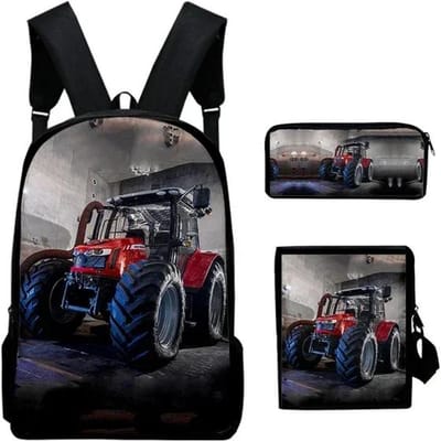 Boerderijtractor Schooltas Rugzak Schooltassen Schoudertas Etui 3-delige Set Cadeau voor Kinderen Studenten