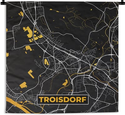 Wandkleed - Wanddoek - Goud – Duitsland – Plattegrond – Gold – Stadskaart – Kaart – Troisdorf - 180x180 cm - Wandtapijt
