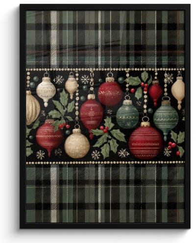 Poster in lijst - Fotolijst 60x80 cm - Posters - Kerstballen - Rood - Hulsttakken - Patroon - Posterlijst zwart - Decoratie - Wanddecoratie woonkamer - Muurdecoratie slaapkamer - Kerstversiering - Kerstdecoratie voor binnen - Kerstmis