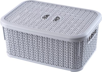 KADAX Opbergmand met deksel, 6 l, kunststof opbergkist, rechthoekige mand voor opslag, badkamer, keuken, kinderkamer, opbergdoos, opbergdoos (grijs)