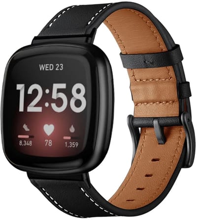 Strap-it Echt leren bandje met gespsluiting - geschikt Fitbit Versa 3 / Versa 4 / Fitbit Sense (1) / Sense 2 - zwart