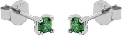 Karma Oorbellen Round Emerald Green Zirconia 2 mm Zilver