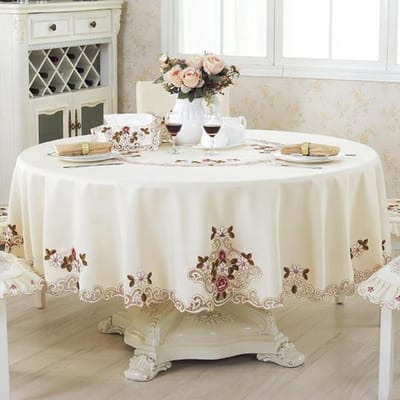 Europees-Stijl Geborduurde Ronde Tafel Rond Tafelkleed Huishouden Hol Pastoraal Tafelkleed Stoelkussen Stoelhoes Set 120cm round