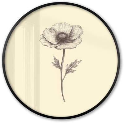 Poster in lijst Rond - Fotolijst 60x60 cm - Posters - Klaproos - Illustratie - Zwart - Ronde posterlijst zwart - Decoratie - Wanddecoratie woonkamer - Muurdecoratie slaapkamer