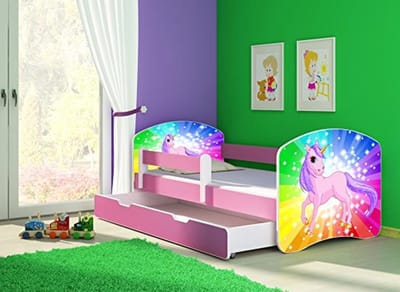 Kinderbed set 180 x 80 cm met matras, lattenbodem en lade - inclusief verstelbare valbescherming en randbescherming
