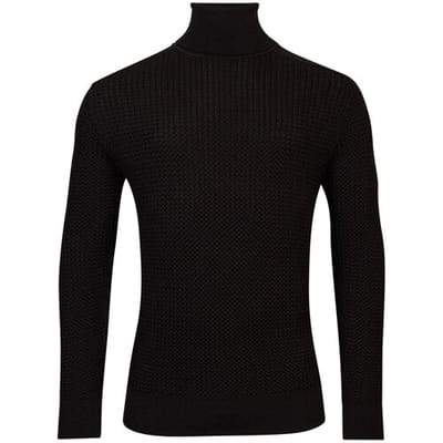 Thomas Maine Trui Merino Col Allover Structure Knit Zwart / male