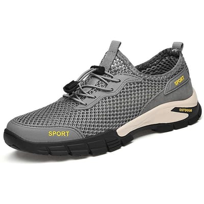 Zomer Ademende Holle Gaten Sneaker Heren Mesh Schoenen Zomer Mesh Dunne Net Casual Mode Schoenen 46 grijze kleur